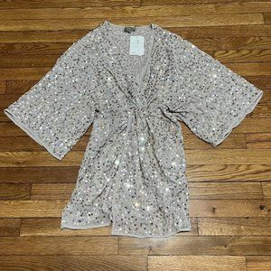 Asos Sequin Dress Women's Size 4 Oversized Short Sleeve Shirt Taupe NEW W/TAGS!